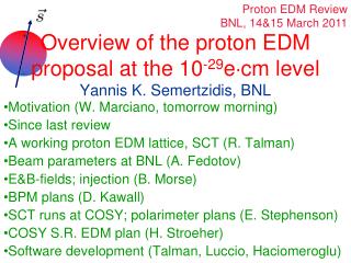 Overview of the proton EDM proposal at the 10 -29 e cm level Yannis K. Semertzidis, BNL