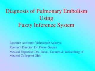 Diagnosis of Pulmonary Embolism Using Fuzzy Inference System