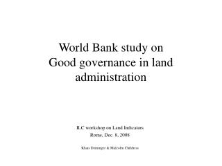 World Bank study on Good governance in land administration