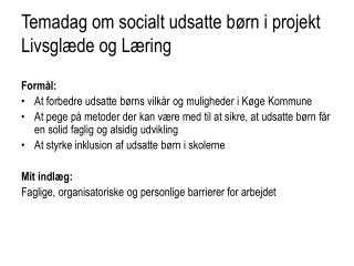 Temadag om socialt udsatte børn i projekt Livsglæde og Læring