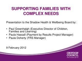 SUPPORTING FAMILIES WITH COMPLEX NEEDS