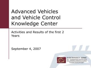 Advanced Vehicles and Vehicle Control Knowledge Center