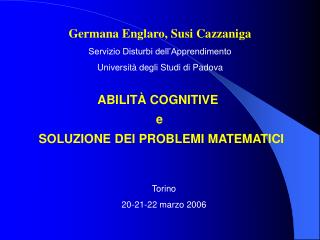 ABILITÀ COGNITIVE e SOLUZIONE DEI PROBLEMI MATEMATICI