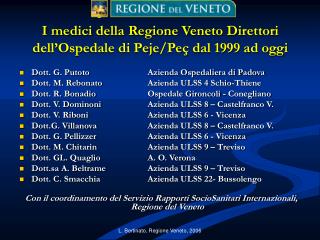I medici della Regione Veneto Direttori dell’Ospedale di Peje/Peç dal 1999 ad oggi