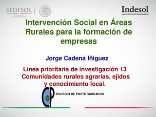 Intervención Social en Áreas Rurales para la formación de empresas