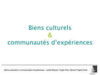 Biens culturels &amp; communautés d’expériences