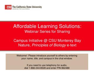 Affordable Learning Solutions: Webinar Series for Sharing Campus Initiative @ CSU Monterey Bay