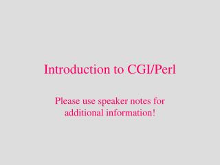 Introduction to CGI/Perl