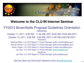 Welcome to the CLU-IN Internet Seminar