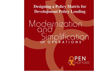 Designing a Policy Matrix for Development Policy Lending
