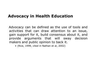 Advocacy in Health Education