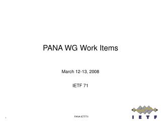 PANA WG Work Items