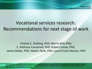 Vocational services research: Recommendations for next stage of work