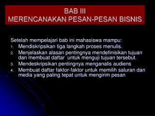 BAB III MERENCANAKAN PESAN -PESAN BISNIS