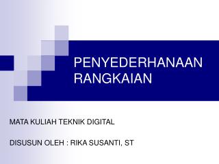 PENYEDERHANAAN RANGKAIAN