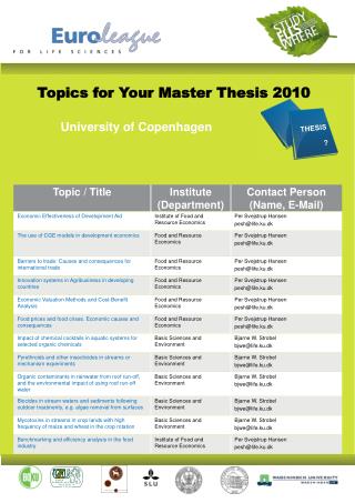 Topics for Your Master Thesis 2010