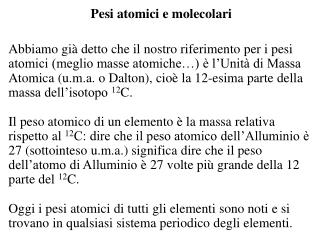 Pesi atomici e molecolari