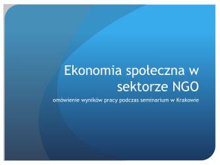 Ekonomia społeczna w sektorze NGO