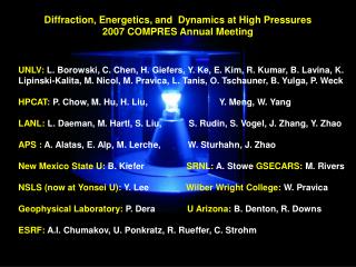 Diffraction, Energetics, and Dynamics at High Pressures 2007 COMPRES Annual Meeting