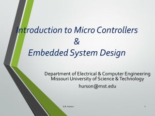 Introduction to Micro Controllers & Embedded System Design
