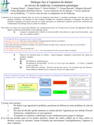 Dialogue face à l’agitation du dément en service de médecine à orientation gériatrique