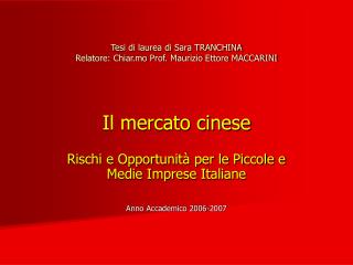 Rischi e Opportunità per le Piccole e Medie Imprese Italiane Anno Accademico 2006-2007