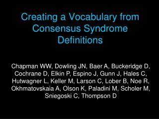 Creating a Vocabulary from Consensus Syndrome Definitions