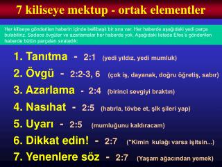 7 kiliseye mektup - ortak elementler