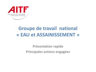 Groupe de travail national «  EAU et ASSAINISSEMENT »