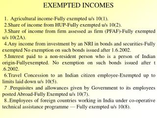 EXEMPTED INCOMES
