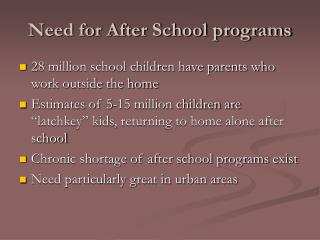 Need for After School programs