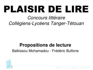 PLAISIR DE LIRE Concours littéraire Collégiens-Lycéens Tanger-Tétouan