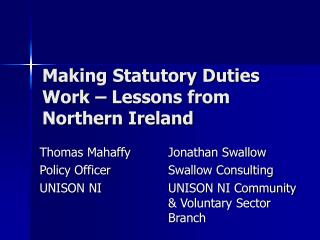 Making Statutory Duties Work – Lessons from Northern Ireland