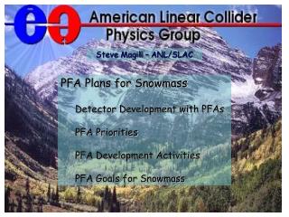 PFA Plans for Snowmass Detector Development with PFAs PFA Priorities PFA Development Activities