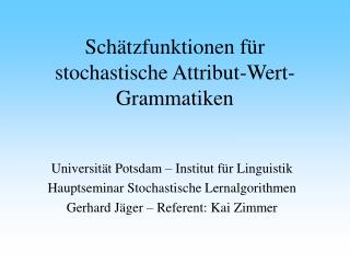 Schätzfunktionen für stochastische Attribut-Wert-Grammatiken