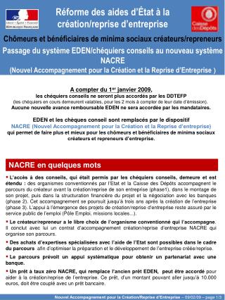 Réforme des aides d’État à la création/reprise d’entreprise