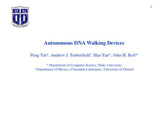 Autonomous DNA Walking Devices Peng Yin*, Andrew J. Turberfield † , Hao Yan*, John H. Reif*