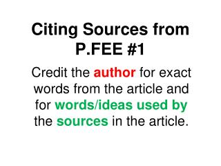 Citing Sources from P.FEE #1