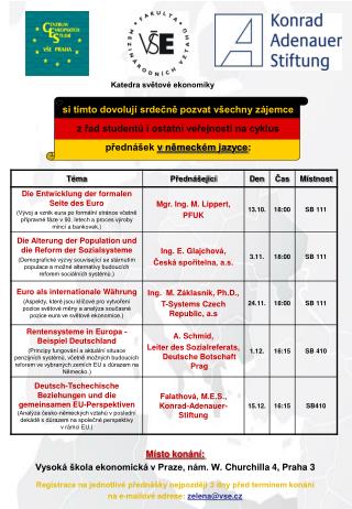 Místo konání: Vysoká škola ekonomická v Praze, nám. W. Churchilla 4, Praha 3