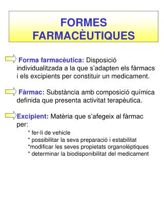 FORMES FARMACÈUTIQUES