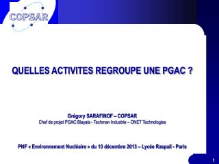 QUELLES ACTIVITES REGROUPE UNE PGAC ? Grégory SARAFINOF – COPSAR