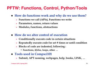 PFTW: Functions, Control, Python/Tools