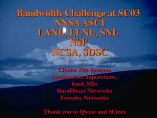 Bandwidth Challenge at SC03 NNSA ASCI LANL, LLNL, SNL NSF NCSA, SDSC