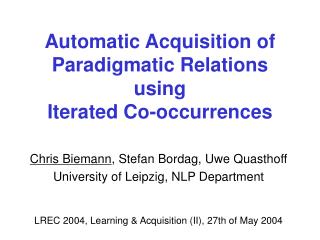 Automatic Acquisition of Paradigmatic Relations using Iterated Co-occurrences