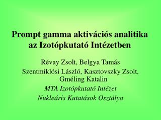 Prompt gamma aktiv ációs analitika az Izotópkutató Intézetben