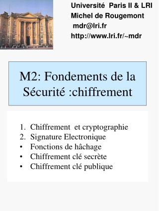 M2: Fondements de la Sécurité :chiffrement