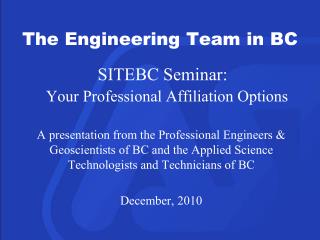 SITEBC Seminar: Your Professional Affiliation Options