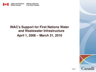 INAC's Support for First Nations Water and Wastewater Infrastructure