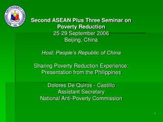 Second ASEAN Plus Three Seminar on Poverty Reduction 25-29 September 2006 Beijing, China