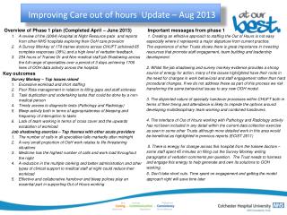 Improving Care out of hours Update – Aug 2013